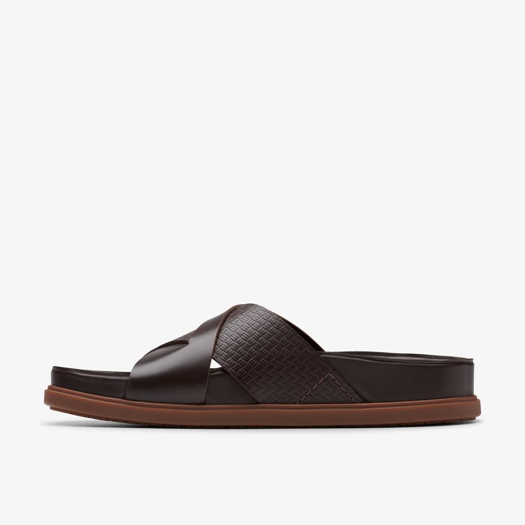 Mens Torford Cross Brown Leather Flat Slide Sandals - Image 4