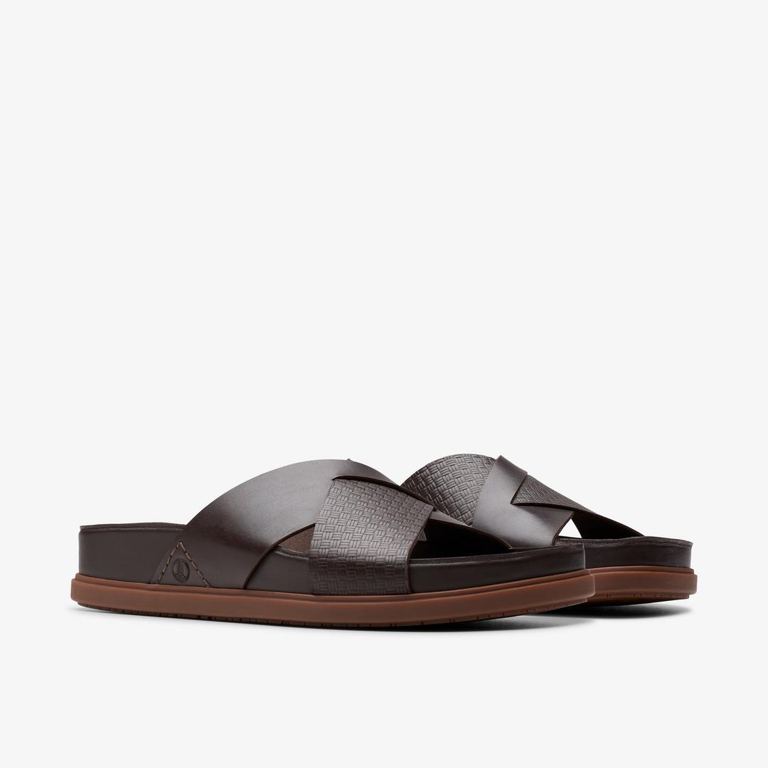Mens Torford Cross Brown Leather Flat Slide Sandals - Image 6