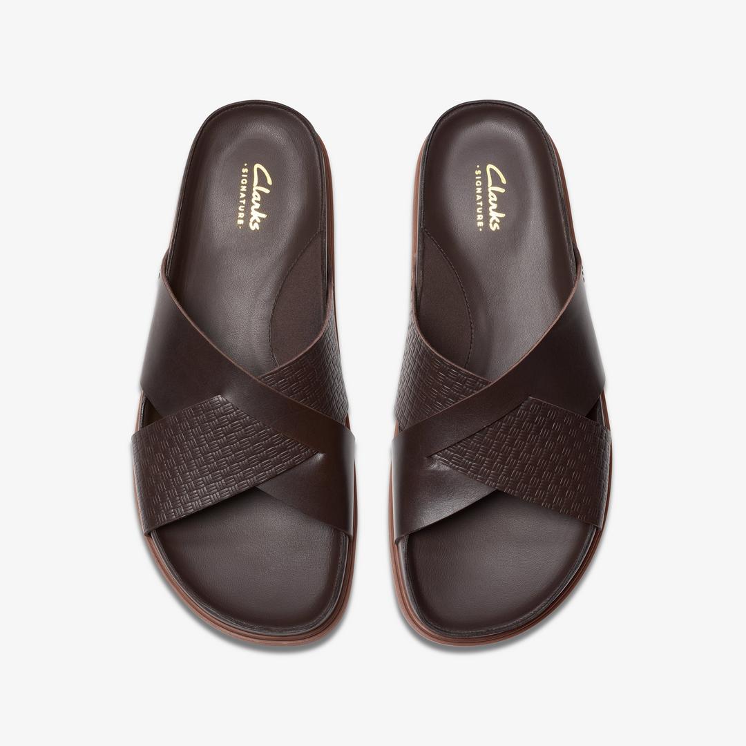 Mens Torford Cross Brown Leather Flat Slide Sandals - Image 8
