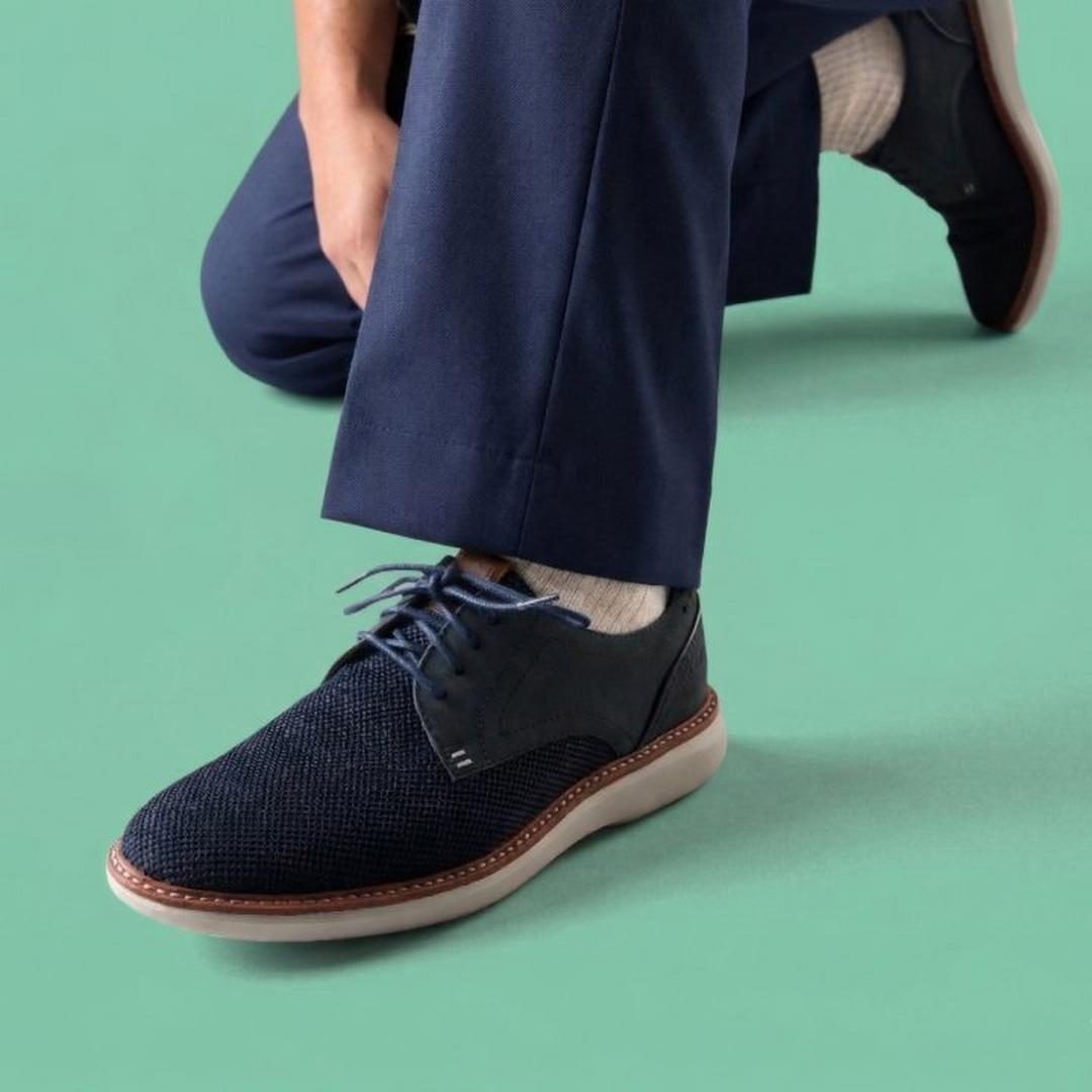 Mens Brantin Plain Navy Knit Derby Shoe - Image 2