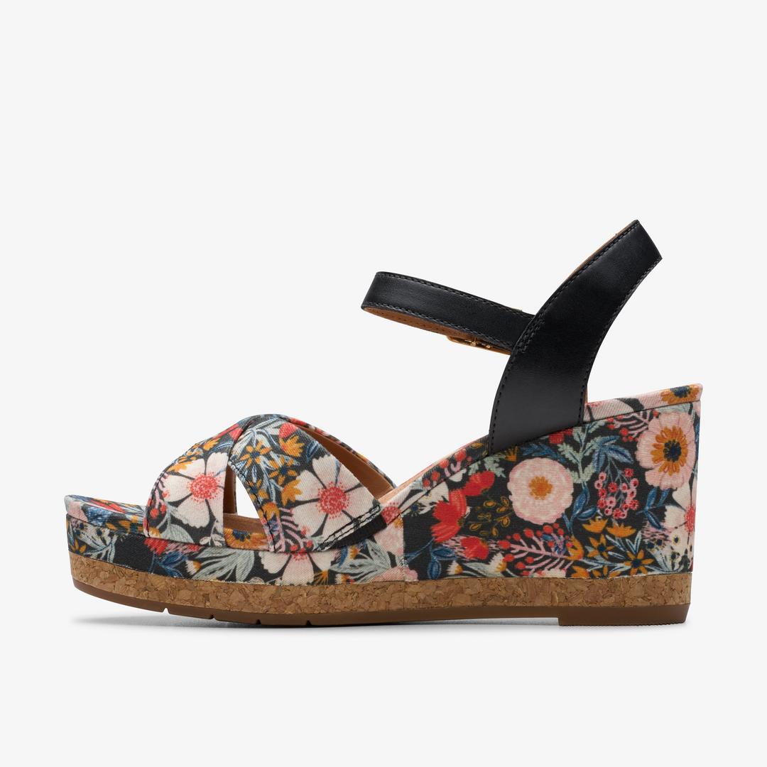 Womens Chicly Floral Black Print Wedges - Image 2