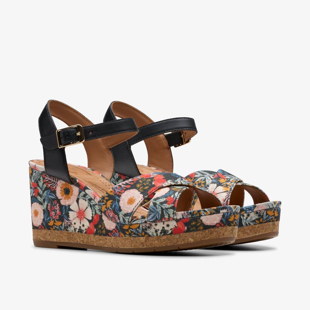 Womens Chicly Floral Black Print Wedges - Image 4