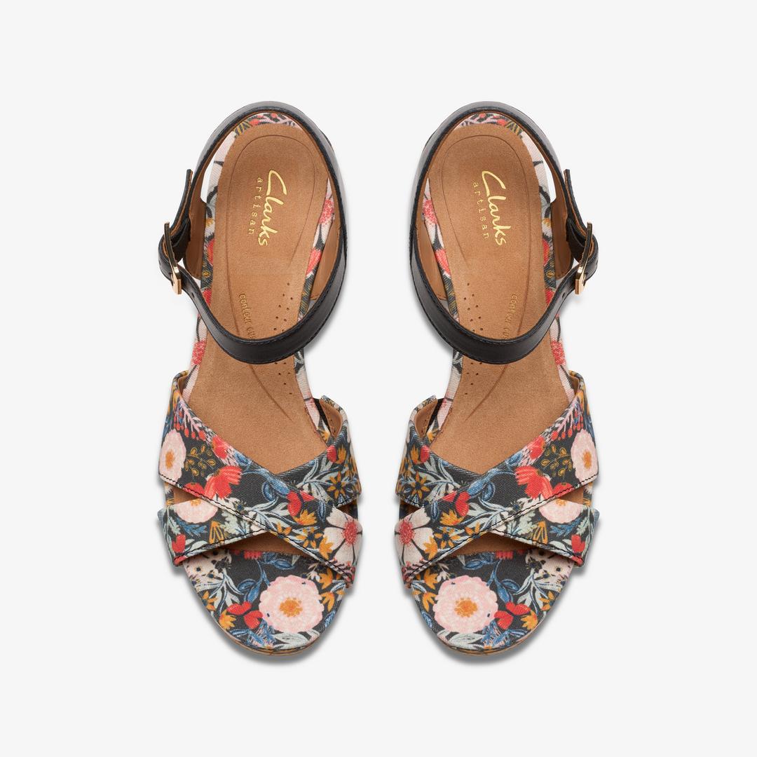 Womens Chicly Floral Black Print Wedges - Image 6
